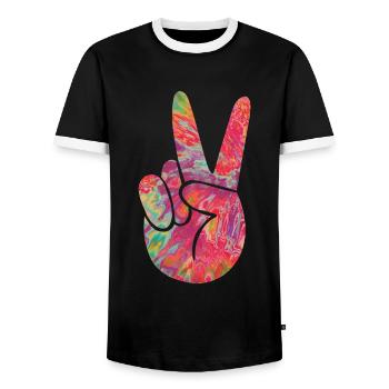 Peace Finger - Men's Ringer Shirt - black/white - Front - AI Model Female 172 light (172cm) & AI Model Male 178 light (178cm)