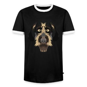 Cheveux de fil allemands souriants - T-shirt contrasté Homme - noir/blanc - Devant - AI Model Female 172 light (172cm) & AI Model Male 178 light (178cm)