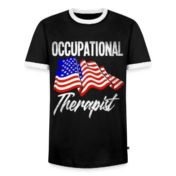 Occupational therapist America Patriot - Men's Ringer Shirt - black/white - Front - AI Model Female 172 light (172cm) & AI Model Male 178 light (178cm)