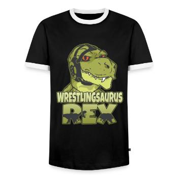 Wrestlingsaurus Rex Lutteur Lutte Dinosaures - T-shirt contrasté Homme - noir/blanc - Devant - AI Model Female 172 light (172cm) & AI Model Male 178 light (178cm)