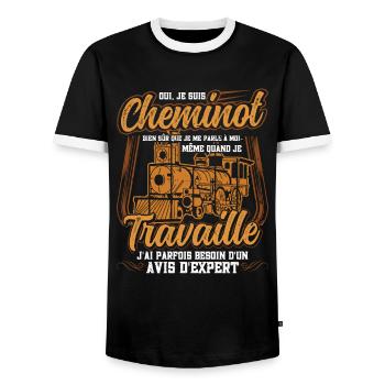 Cheminot Conducteur De Train Chemin De Fer - T-shirt contrasté Homme - noir/blanc - Devant - AI Model Female 172 light (172cm) & AI Model Male 178 light (178cm)