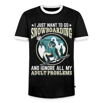 Snowboarding Snowboard Freestyle Snowboarder - Men's Ringer Shirt - black/white - Front - AI Model Female 172 light (172cm) & AI Model Male 178 light (178cm)