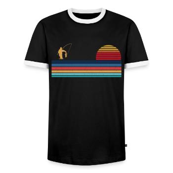 Fishing Retro Vintage - Men's Ringer Shirt - black/white - Front - AI Model Female 172 light (172cm) & AI Model Male 178 light (178cm)