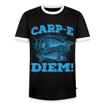 Carp-e Diem Aquarist Koi Fischliebhaber Aquarium - Männer Kontrast-T-Shirt - Schwarz/Weiß - Vorne - AI Model Female 172 light (172cm) & AI Model Male 178 light (178cm)