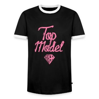Model - Men's Ringer Shirt - black/white - Front - AI Model Female 172 light (172cm) & AI Model Male 178 light (178cm)
