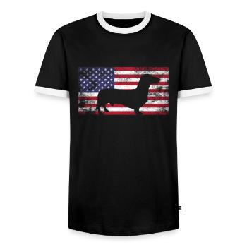 Dachshund Dachshund Dog Gift USA Flag America - Men's Ringer Shirt - black/white - Front - AI Model Female 172 light (172cm) & AI Model Male 178 light (178cm)