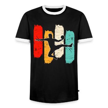 Handball retro - Men's Ringer Shirt - black/white - Front - AI Model Female 172 light (172cm) & AI Model Male 178 light (178cm)