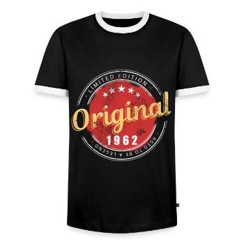Année de naissance 1962 Original 1962 Cadeau d’anniversaire - T-shirt contrasté Homme - noir/blanc - Devant - AI Model Female 172 light (172cm) & AI Model Male 178 light (178cm)