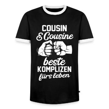 Cousin und Cousine - Männer Kontrast-T-Shirt - Schwarz/Weiß - Vorne - AI Model Female 172 light (172cm) & AI Model Male 178 light (178cm)