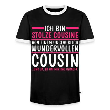 Cousine und Cousin - Männer Kontrast-T-Shirt - Schwarz/Weiß - Vorne - AI Model Female 172 light (172cm) & AI Model Male 178 light (178cm)