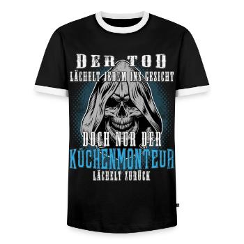 Küchenmonteur Shirt bedruckt - Männer Kontrast-T-Shirt - Schwarz/Weiß - Vorne - AI Model Female 172 light (172cm) & AI Model Male 178 light (178cm)