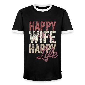Happy Wife Happy Life - Männer Kontrast-T-Shirt - Schwarz/Weiß - Vorne - AI Model Female 172 light (172cm) & AI Model Male 178 light (178cm)