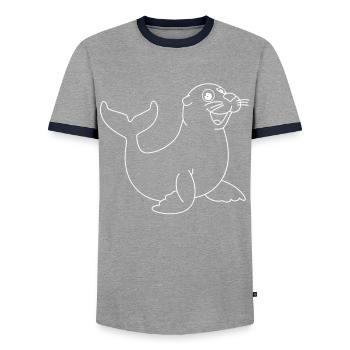 Seerobbe Seekuh Süß Robbe - Männer Kontrast-T-Shirt - Grau/Navy  - Vorne - AI Model Female 172 light (172cm) & AI Model Male 178 light (178cm)