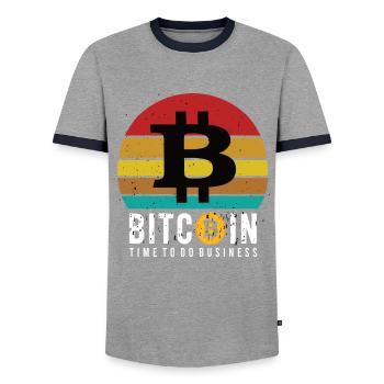 Bitcoin a le temps de faire des affaires - T-shirt contrasté Homme - gris/marine  - Devant - AI Model Female 172 light (172cm) & AI Model Male 178 light (178cm)
