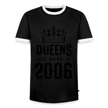 born in 2006 - Men's Ringer Shirt - black/white - Front - AI Model Female 172 light (172cm) & AI Model Male 178 light (178cm)