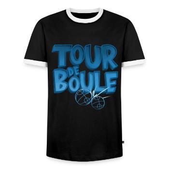 Tour de Boule Pétanque blue - Men's Ringer Shirt - black/white - Front - AI Model Female 172 light (172cm) & AI Model Male 178 light (178cm)
