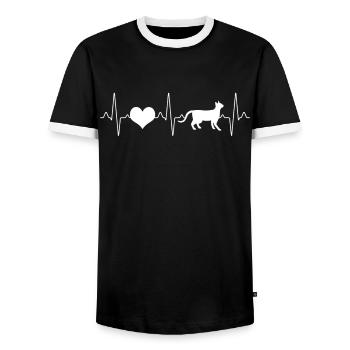 Katze Herzschlag - Männer Kontrast-T-Shirt - Schwarz/Weiß - Vorne - AI Model Female 172 light (172cm) & AI Model Male 178 light (178cm)