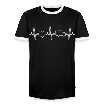 Camping camping-car Heartbeat - T-shirt contrasté Homme - noir/blanc - Devant - AI Model Female 172 light (172cm) & AI Model Male 178 light (178cm)