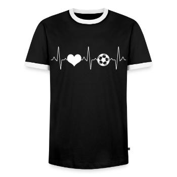 Fußball Herzschlag - Männer Kontrast-T-Shirt - Schwarz/Weiß - Vorne - AI Model Female 172 light (172cm) & AI Model Male 178 light (178cm)