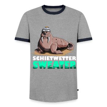 Walross Leuchtturm Norddeutsche Schietwetter - Männer Kontrast-T-Shirt - Grau/Navy  - Vorne - AI Model Female 172 light (172cm) & AI Model Male 178 light (178cm)