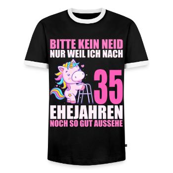 35 Jahre verheiratet lustig 35. Hochzeitstag - Männer Kontrast-T-Shirt - Schwarz/Weiß - Vorne - AI Model Female 172 light (172cm) & AI Model Male 178 light (178cm)