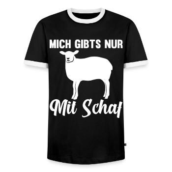 Mich gibt’s nur mit Schaf - Männer Kontrast-T-Shirt - Schwarz/Weiß - Vorne - AI Model Female 172 light (172cm) & AI Model Male 178 light (178cm)