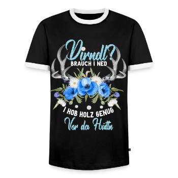 Dirndl Holz Genug Wiesn Geweih Trachtenshirt - Männer Kontrast-T-Shirt - Schwarz/Weiß - Vorne - AI Model Female 172 light (172cm) & AI Model Male 178 light (178cm)