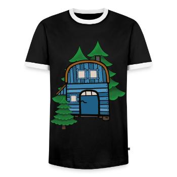 Freak Naturliebhaber Bauwagen Camping Haus Hütte - Männer Kontrast-T-Shirt - Schwarz/Weiß - Vorne - AI Model Female 172 light (172cm) & AI Model Male 178 light (178cm)