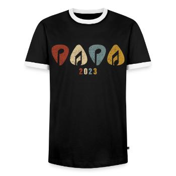 Gitarrist Papa 2023 Musiker Vater Gitarre Plektron - Männer Kontrast-T-Shirt - Schwarz/Weiß - Vorne - AI Model Female 172 light (172cm) & AI Model Male 178 light (178cm)