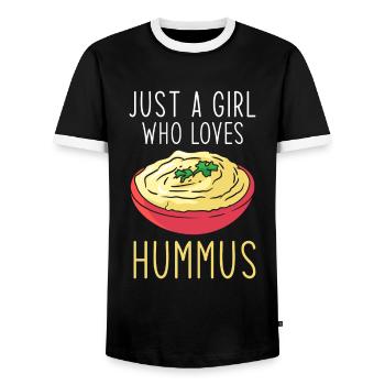 Hummus Just a girl who loves Hummus - Men's Ringer Shirt - black/white - Front - AI Model Female 172 light (172cm) & AI Model Male 178 light (178cm)