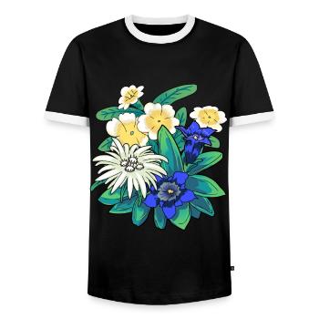Austria Flowers Flower Mountains Mountains Nature Flora - Men's Ringer Shirt - black/white - Front - AI Model Female 172 light (172cm) & AI Model Male 178 light (178cm)