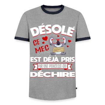 Désolé Saint-Valentin Homme Mari Humour - T-shirt contrasté Homme - gris/marine  - Devant - AI Model Female 172 light (172cm) & AI Model Male 178 light (178cm)