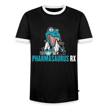 Pharmacist Gift, Pharmacy Pharmacy, Pharmacist - Men's Ringer Shirt - black/white - Front - AI Model Female 172 light (172cm) & AI Model Male 178 light (178cm)