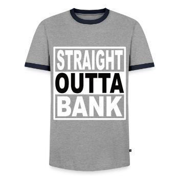 Straigt Outta Bank - Men's Ringer Shirt - grey/navy  - Front - AI Model Female 172 light (172cm) & AI Model Male 178 light (178cm)