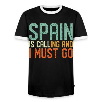 Spain is Calling I must go - Men's Ringer Shirt - black/white - Front - AI Model Female 172 light (172cm) & AI Model Male 178 light (178cm)