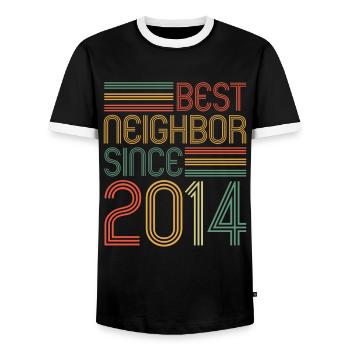 Best neighbor since 2014 Nachbarn Nachbar - Männer Kontrast-T-Shirt - Schwarz/Weiß - Vorne - AI Model Female 172 light (172cm) & AI Model Male 178 light (178cm)