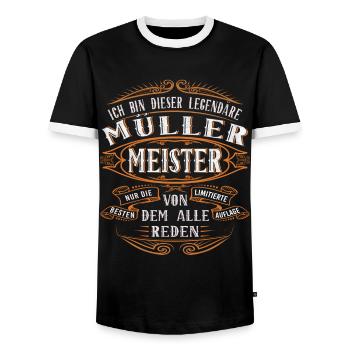 Müller Meister Ich bin dieser legendäre - Männer Kontrast-T-Shirt - Schwarz/Weiß - Vorne - AI Model Female 172 light (172cm) & AI Model Male 178 light (178cm)