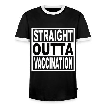 Straigt Outta Vaccination - Men's Ringer Shirt - black/white - Front - AI Model Female 172 light (172cm) & AI Model Male 178 light (178cm)