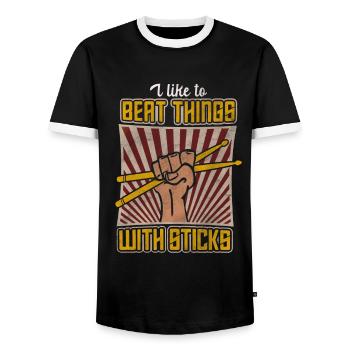 Batterie Batteur Musicien - T-shirt contrasté Homme - noir/blanc - Devant - AI Model Female 172 light (172cm) & AI Model Male 178 light (178cm)