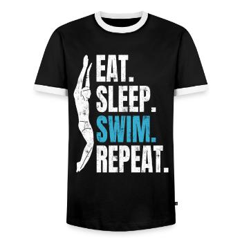 Eat Sleep Swim Repeat - Swimming Swimmers - Men's Ringer Shirt - black/white - Front - AI Model Female 172 light (172cm) & AI Model Male 178 light (178cm)