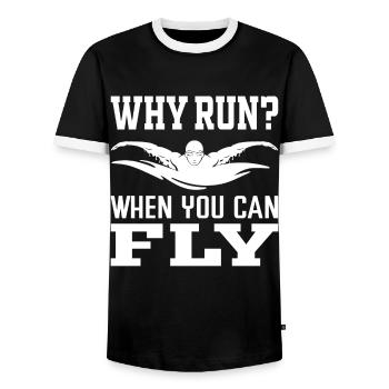 Warum laufen, wenn man fliegen kann? Schwimmen - Männer Kontrast-T-Shirt - Schwarz/Weiß - Vorne - AI Model Female 172 light (172cm) & AI Model Male 178 light (178cm)