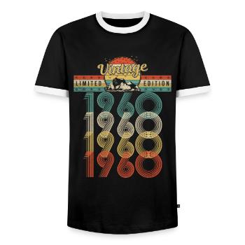 Anniversaire Né 1960 Millésime Année de naissance 1960 - T-shirt contrasté Homme - noir/blanc - Devant - AI Model Female 172 light (172cm) & AI Model Male 178 light (178cm)