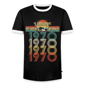 Geburtstag Jahrgang 1970 Vintage Geburtsjahr 1970 - Männer Kontrast-T-Shirt - Schwarz/Weiß - Vorne - AI Model Female 172 light (172cm) & AI Model Male 178 light (178cm)