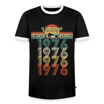 Anniversaire Né 1976 Millésime Année de naissance 1976 - T-shirt contrasté Homme - noir/blanc - Devant - AI Model Female 172 light (172cm) & AI Model Male 178 light (178cm)