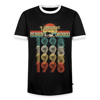 Anniversaire Né 1998 Millésime Année de naissance 1998 - T-shirt contrasté Homme - noir/blanc - Devant - AI Model Female 172 light (172cm) & AI Model Male 178 light (178cm)