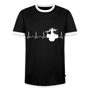 Drummer Heartbeat Pulse Drums Drumstick Groove - Men's Ringer Shirt - black/white - Front - AI Model Female 172 light (172cm) & AI Model Male 178 light (178cm)