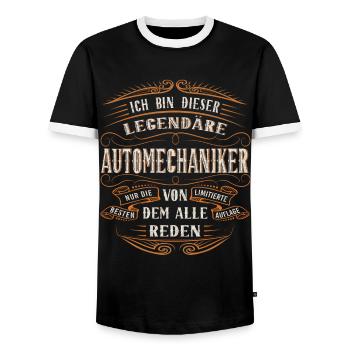 Automechaniker Ich bin dieser legendäre Schrauber - Männer Kontrast-T-Shirt - Schwarz/Weiß - Vorne - AI Model Female 172 light (172cm) & AI Model Male 178 light (178cm)