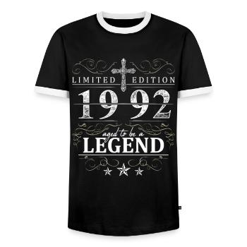 Cross Vintage Birthday Year of Birth 1992 Gift - Men's Ringer Shirt - black/white - Front - AI Model Female 172 light (172cm) & AI Model Male 178 light (178cm)