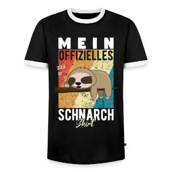 Mein Schnarchshirt Schlafshirt Faultier Retro - Männer Kontrast-T-Shirt - Schwarz/Weiß - Vorne - AI Model Female 172 light (172cm) & AI Model Male 178 light (178cm)
