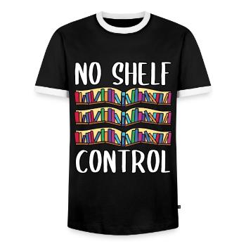 Bookworm No Shelf Control Funny Book Lover Reading - Men's Ringer Shirt - black/white - Front - AI Model Female 172 light (172cm) & AI Model Male 178 light (178cm)